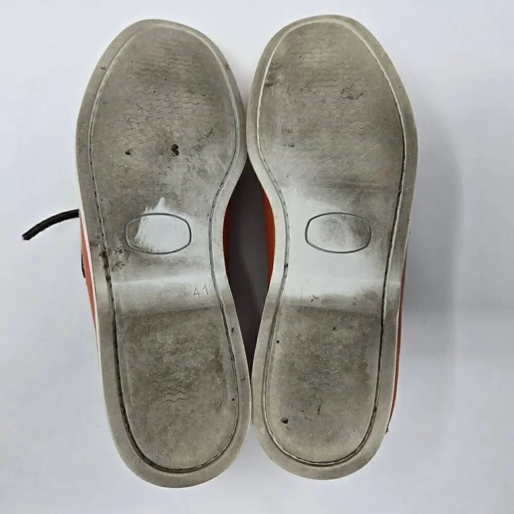 ETRO MILANO ORANGE BROWN LEATHER PAISLEY BOAT SHOES MENS SIZE 41 US 8